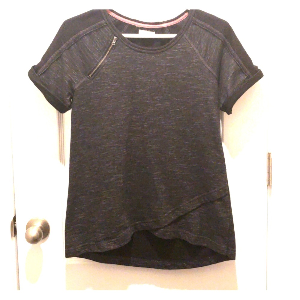 High Low Top with Zipper Detail and Rolled Sleeves